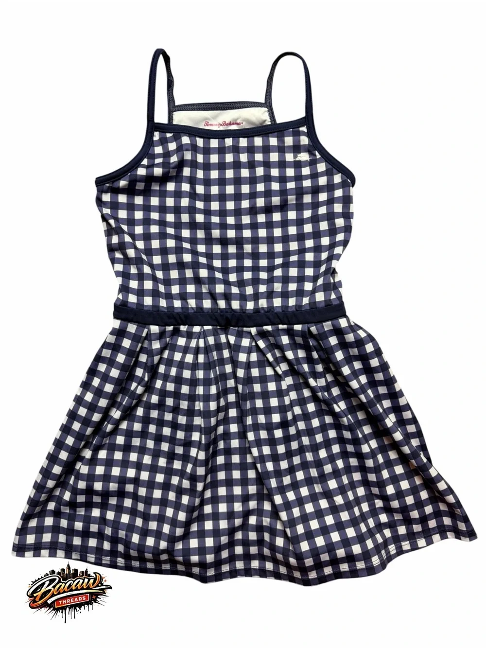 Tommy Bahama Girls Medium Navy and White Gingham Dress Plaid Activewear